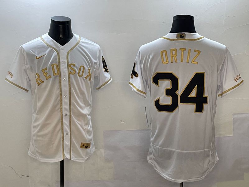 Men Boston Red Sox 34 Ortiz White Gold Elite 2025 Nike MLB Jersey style 1